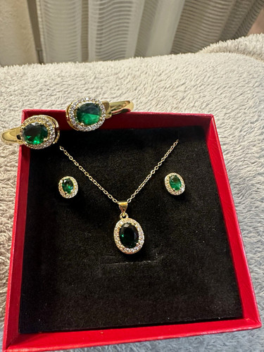 Metall schmuckset gold grün - metall-schmuckset, gold/grün