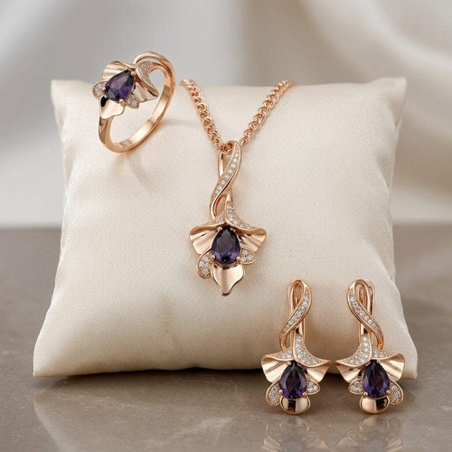 Schmuckset lila blume - lila, zirkon
