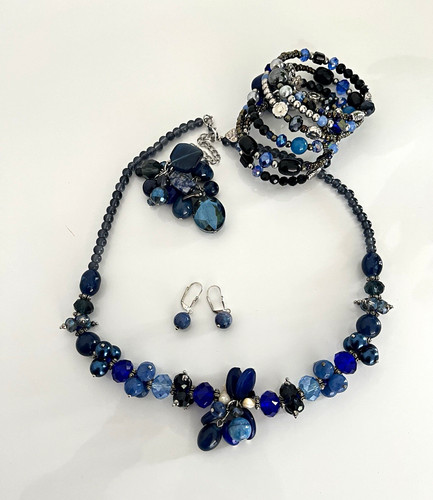 Schmuckset blau silber mit - blau/silber,