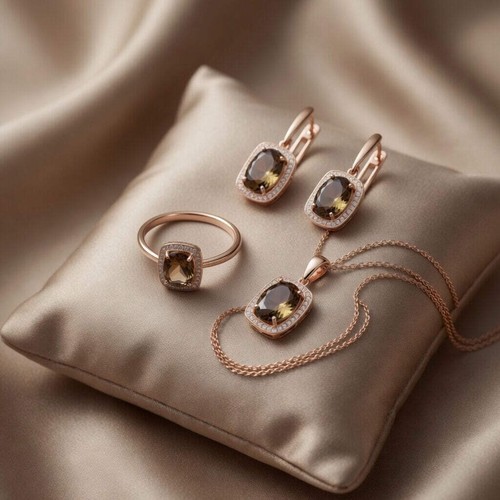 Schmuckset braunes oval - oval, zirkon