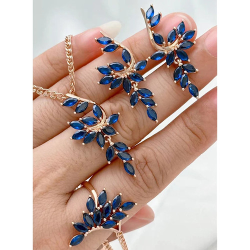 Blaues zirkonblatt schmuck - zirkonblatt,